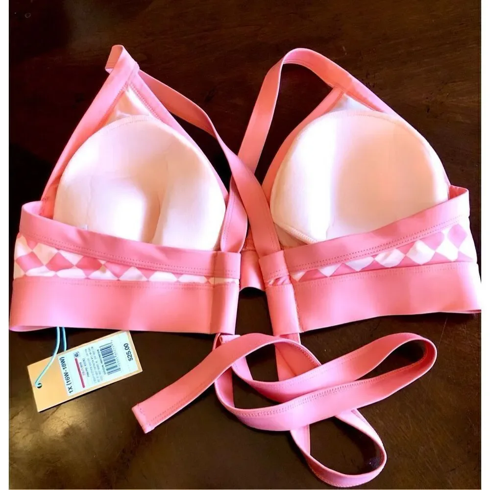 KONA SOL - NWT - L Sz 1X (16W - 18W) Halter Triangle Bikini Top in Pink & Peach
